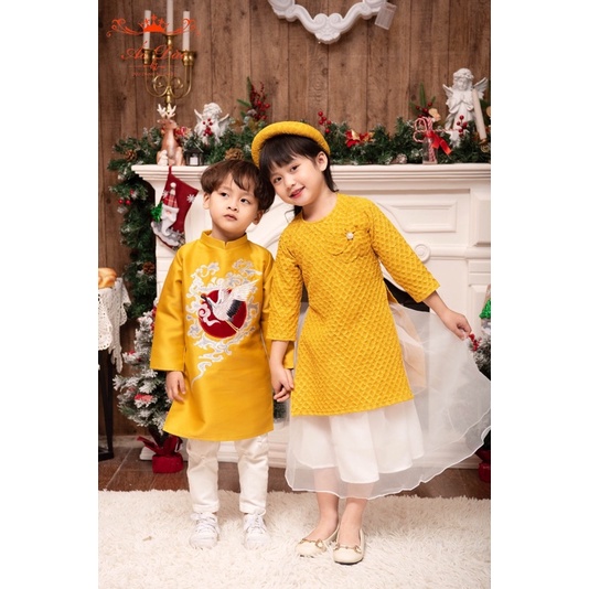 Áo dài bé trai thêu vân hạc 3 màu đỏ xanh vàng áo dài tết cho bé trai mặc đi chơi đi chụp ảnh lễ tết