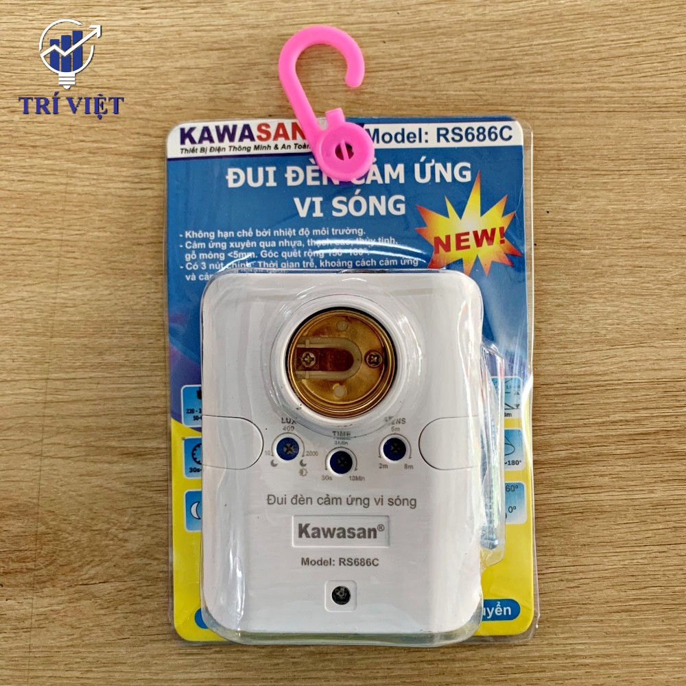 đui đèn cảm ứng vi sóng KAWASAN RS686C, tự bật đèn khi có người di chuyển
