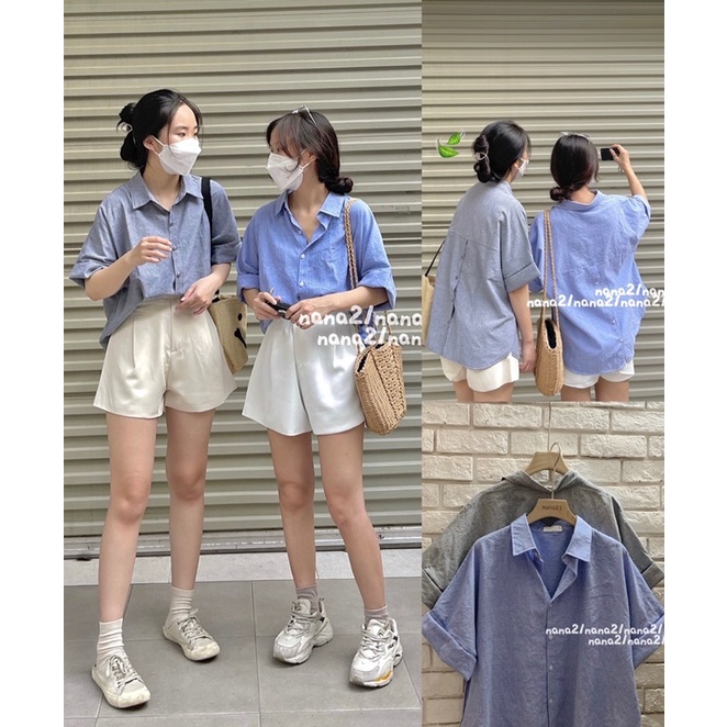 Áo sơ mi kẻ cách điệu hàng khuy sau ĐEN/TRẮNG/XANH Nana21 Nanastore21