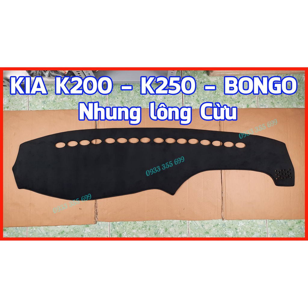 Thảm Taplo KIA K250 bằng Nhung lông Cừu hoặc Da vân Carbon, Da vân Gỗ