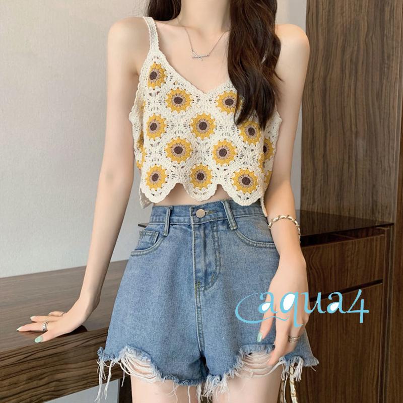 Anana Áo Tank Top Dệt Kim Cổ Chữ V Khoét Sâu Không Tay Viền Lượn Sóng Màu Mơ Thời Trang Mùa Hè Cho Nữ
