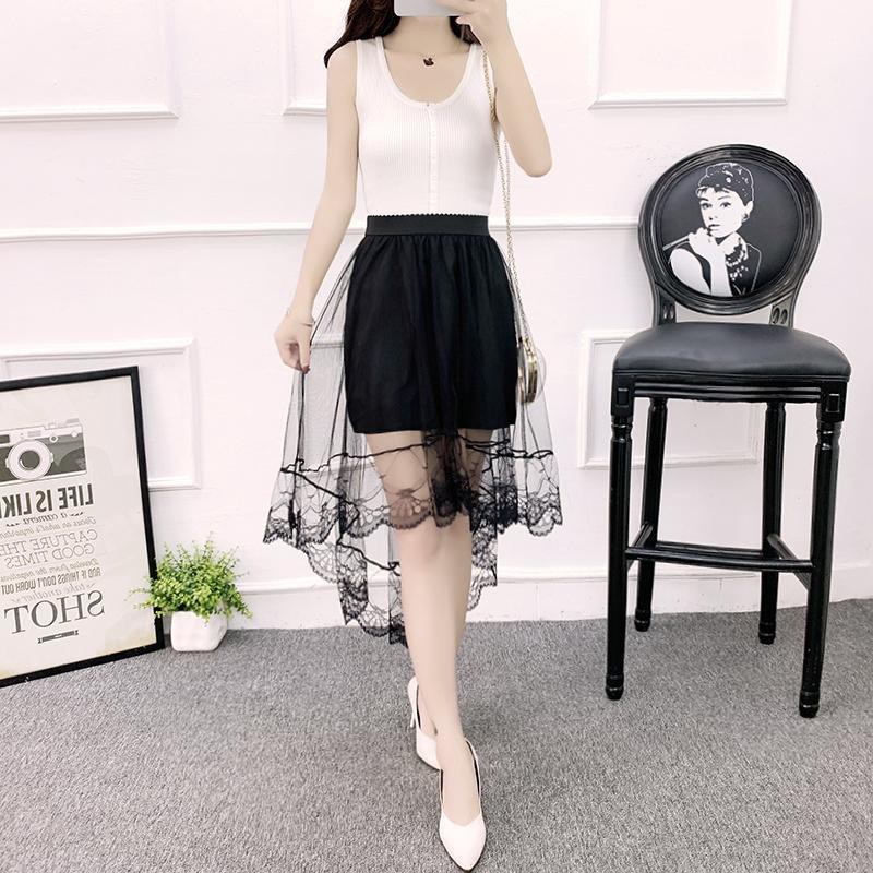Spot free shipping girls bag hip skirt Korean fashion high waist sexy see-through black gauze mesh a-line | BigBuy360 - bigbuy360.vn