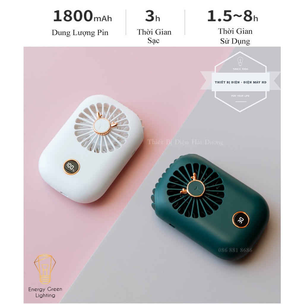 Quạt Đeo Cổ Thời Trang Cao Cấp RPH-F20 - Dây Đeo Tiện Lợi - Dây Sạc USB - Energy Green Lighting - Bảo Hành 12 Tháng