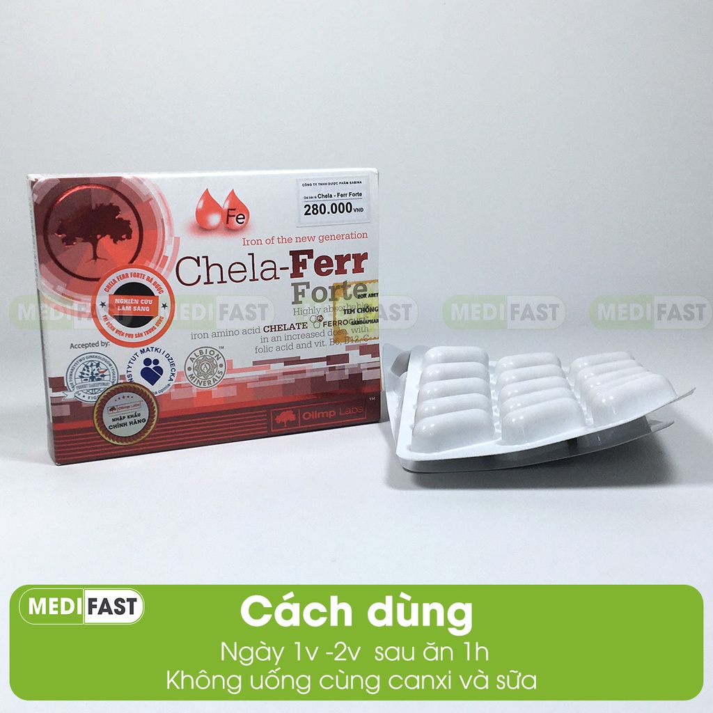 Chela Ferr Forte - bổ sung sắt cho bà bầu - bổ máu từ sắt hữu cơ, Acid Folic Hộp 30 viên - Hàng nhập khẩu