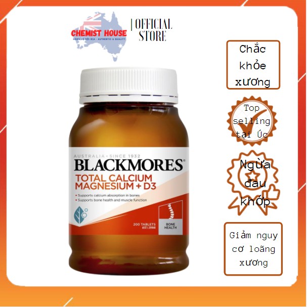 Viên uống chắc khỏe xương Blackmores Total Calcium Magnesium + D3 200 viên DATE 2023