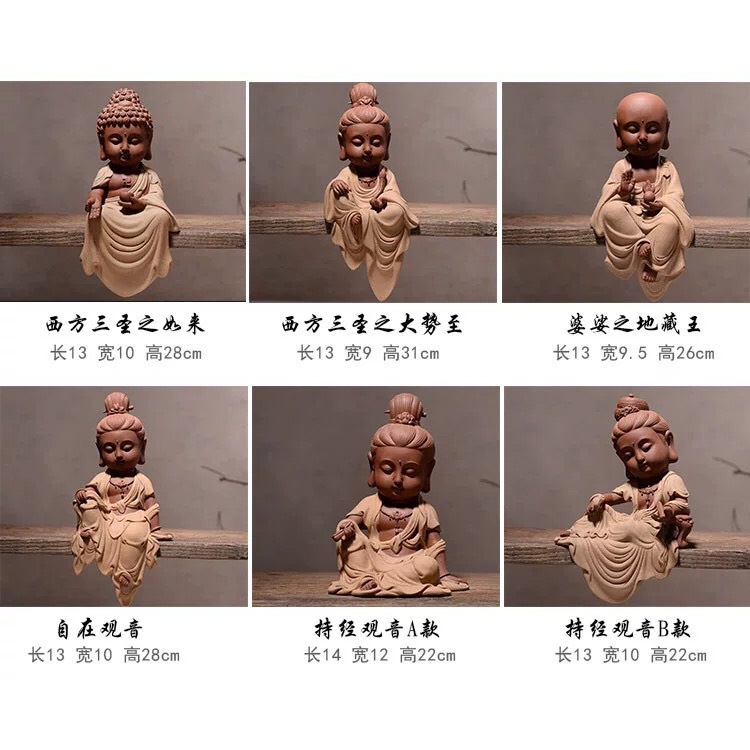 TƯỢNG PHẬT BÀ QUAN ÂM CỠ TRUNG CẦM CUỘN KINH GỐM TỬ SA THÍCH HỢP TRANG TRÍ DECOR PHỐI LŨA TIỂU CẢNH BONSAI