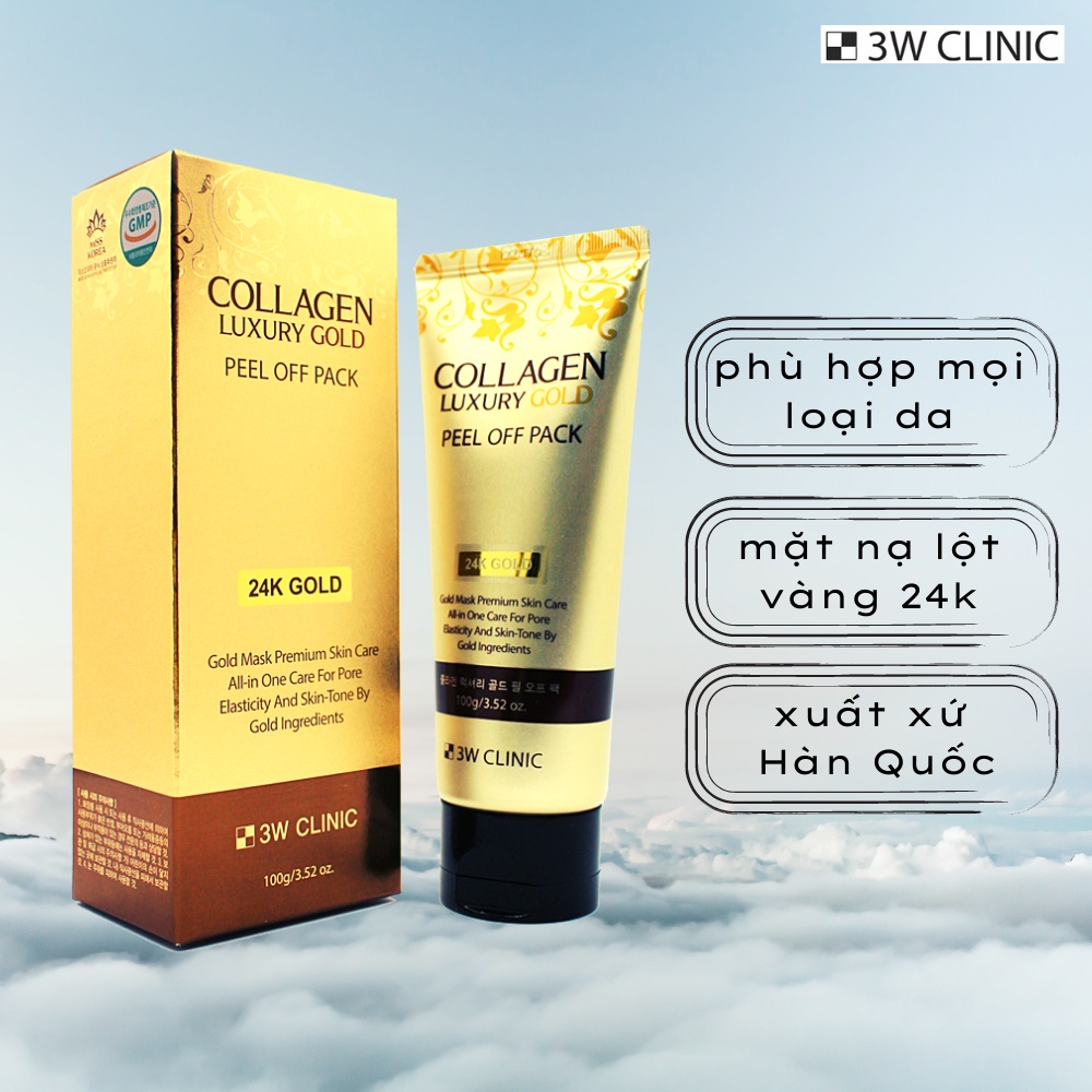 (Chính Hãng) Mặt Nạ Lột Tinh Chất Vàng 3W Clinic Collagen & Luxury Gold Peel Off Pack 100g Hàn Quốc