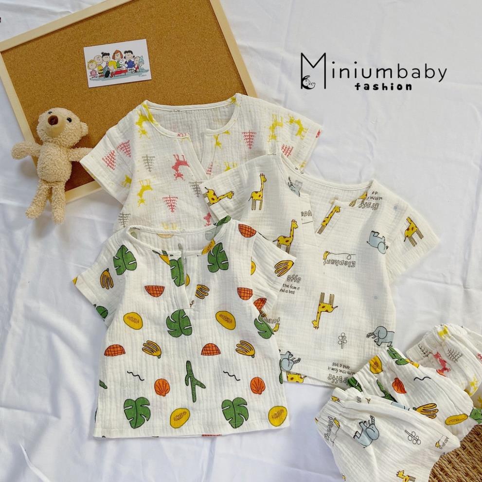 Bộ cộc hè thu xô muslin cho bé trai, bé gái TiemBoBe, set thiết kế xinh chất đẹp mặc mát trẻ em