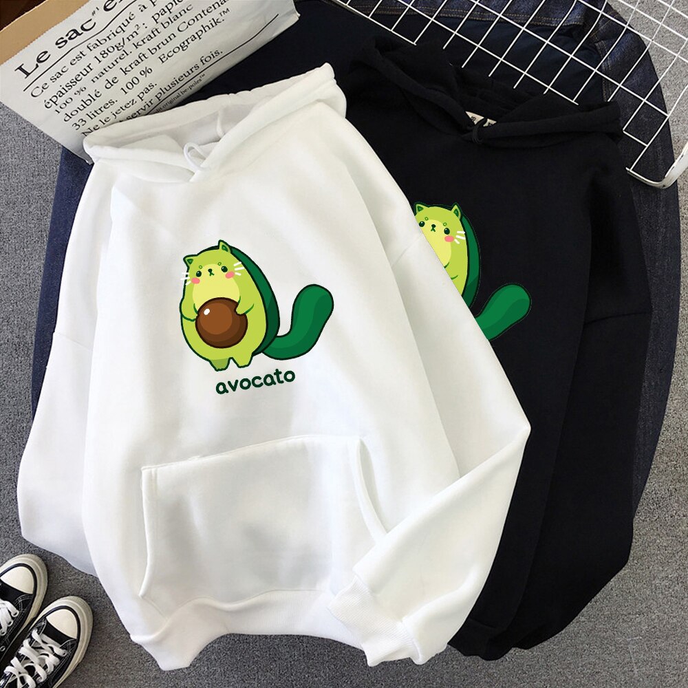 Áo Hoodie In Họa Tiết Trái Bơ Hoạt Hình Phong Cách Harajuku Thời Trang Mùa Đông Cho Nữ