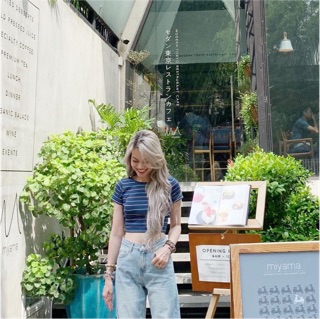 Áo thun gân croptop sọc mã 06