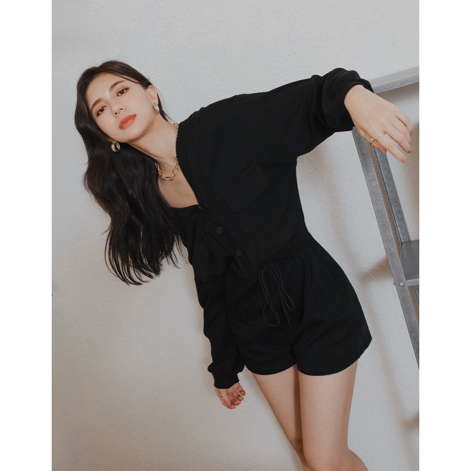 Jumpsuit cổ V tay dài thắt nơ eo nữ Air Space 2141828001