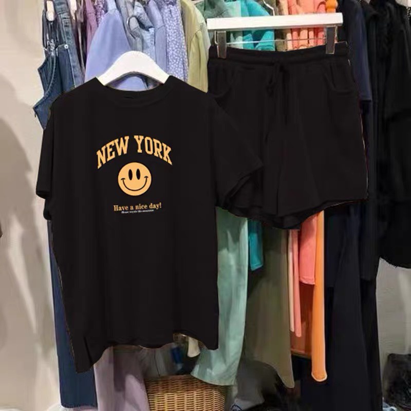 [ Rẻ vô địch ] Set bộ đùi chất cotton dáng rộng - mặt cười new york