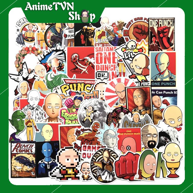 Miếng dán Sticker anime One Punch man (Thánh phồng tôm) trọn bộ 50 hình - In rõ ràng sắc nét khó tróc