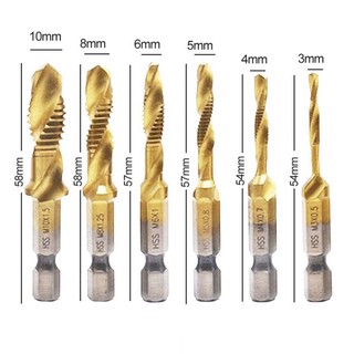 Bộ 6 mũi khoan Taro M3-M10 thép HSS phủ Titanium, tạo ren inox, doa âm mũ vít