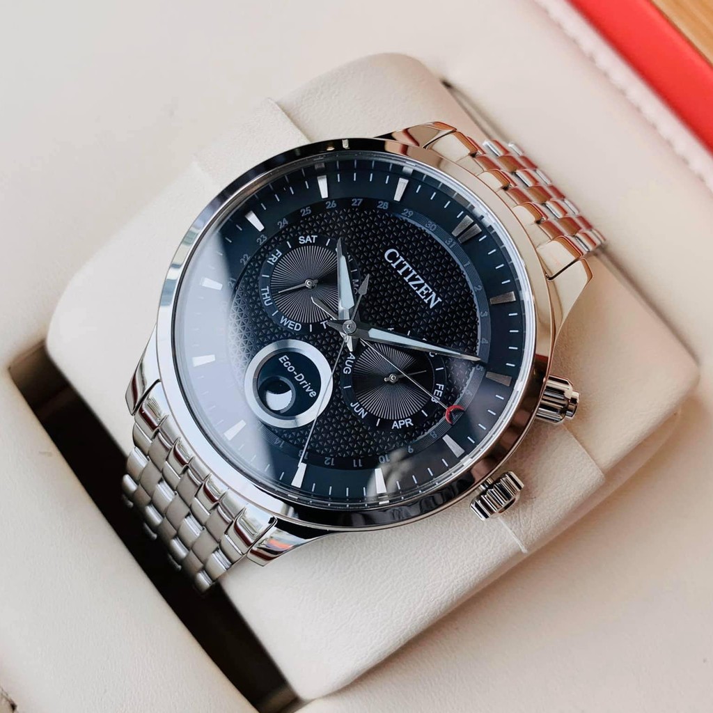 Đồng hồ Nam chính hãng Citizen Eco-Drive AP1050-56E Mặt đen,Lịch thứ ngày-Năng lượng ánh sáng-Dây kim loại-Size 42mm