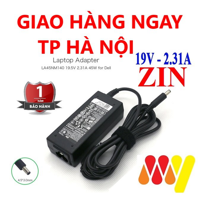 Sạc Laptop Dell 19.5v - 2.31a - 45w - Adapter Tặng Kèm dây nguồn XPS 13 Inspiron 5452 5455 5458 5459