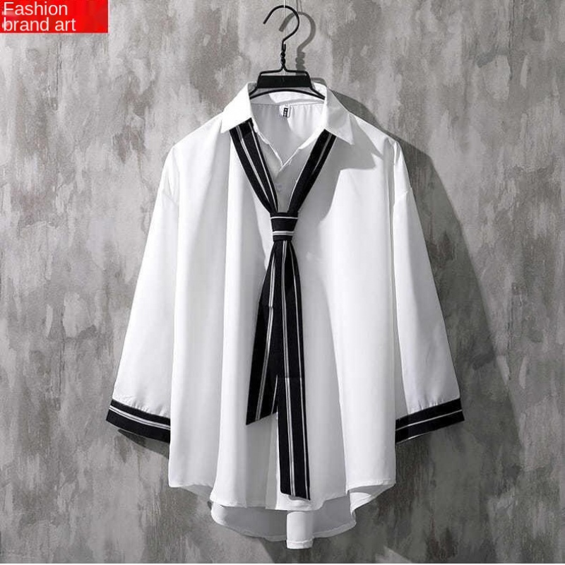 Áo sơ mi dài tay phong cách nhật hàn kèm cà vạt/ áo thun dành cho nam