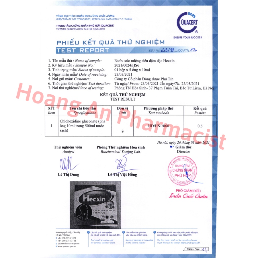 Nước súc miệng chlorhexidine siêu đậm đặc Hecxin - hộp 5 ống 10ml, 1 ống pha thành 500ml