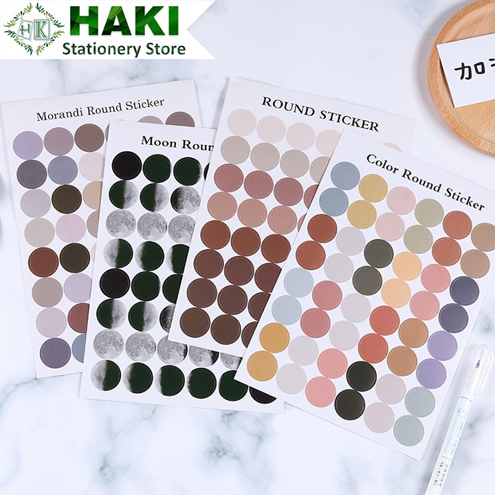 Sticker cute hình tròn dễ thương HAKI 1 tấm 48 sticker trang trí sổ vở giá rẻ ST25