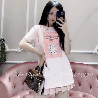 Áo phông họa tiết lv màu tone hồng siêu xinh