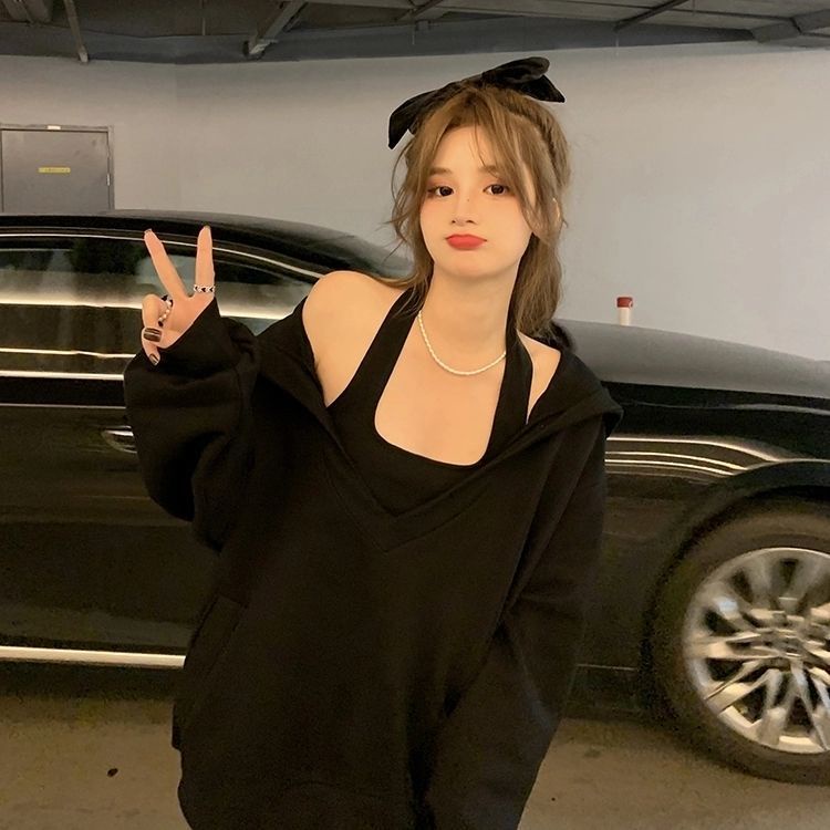 COZOK Set áo hoodie không tay + áo khoác ngoài thời trang dành cho nữ