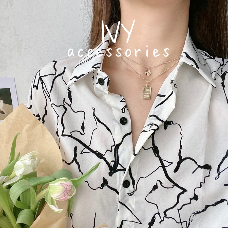 Vòng cổ nữ, dây chuyền nữ chocker 2 tầng phong cách cổ điển màu vàng gold Ivy.acc C4