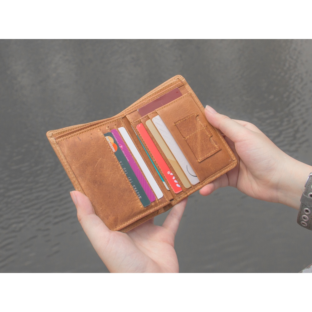 Ví da đứng Laffy Handcrafted Wallet HAVIAS Vàng Bò