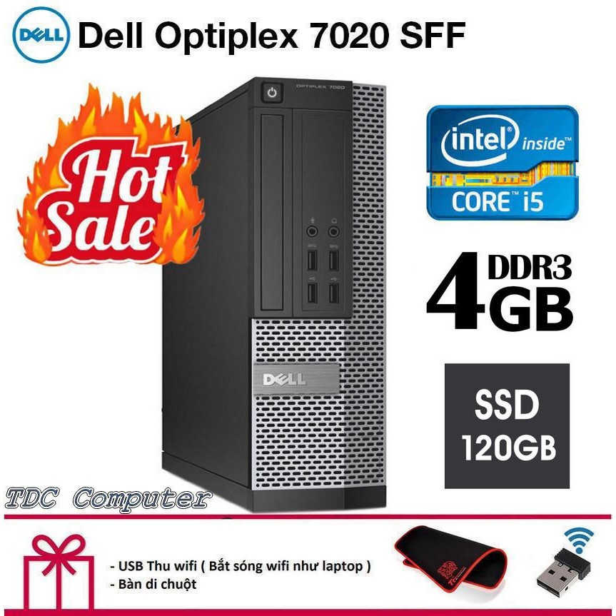 Case máy tính để bàn Dell Optiplex 7020 SFF CPU intel core i5 4570, Ram 4GB, Ổ cứng SSD 120GB. Bảo hành 2 năm, Quà Tặng.