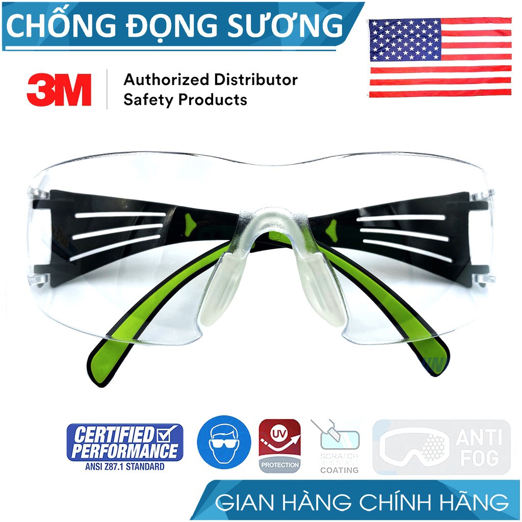 Kính bảo hộ 3M SF401AF kính chống bụi chống tia UV chống đọng sương chống trầy xước (màu trắng)