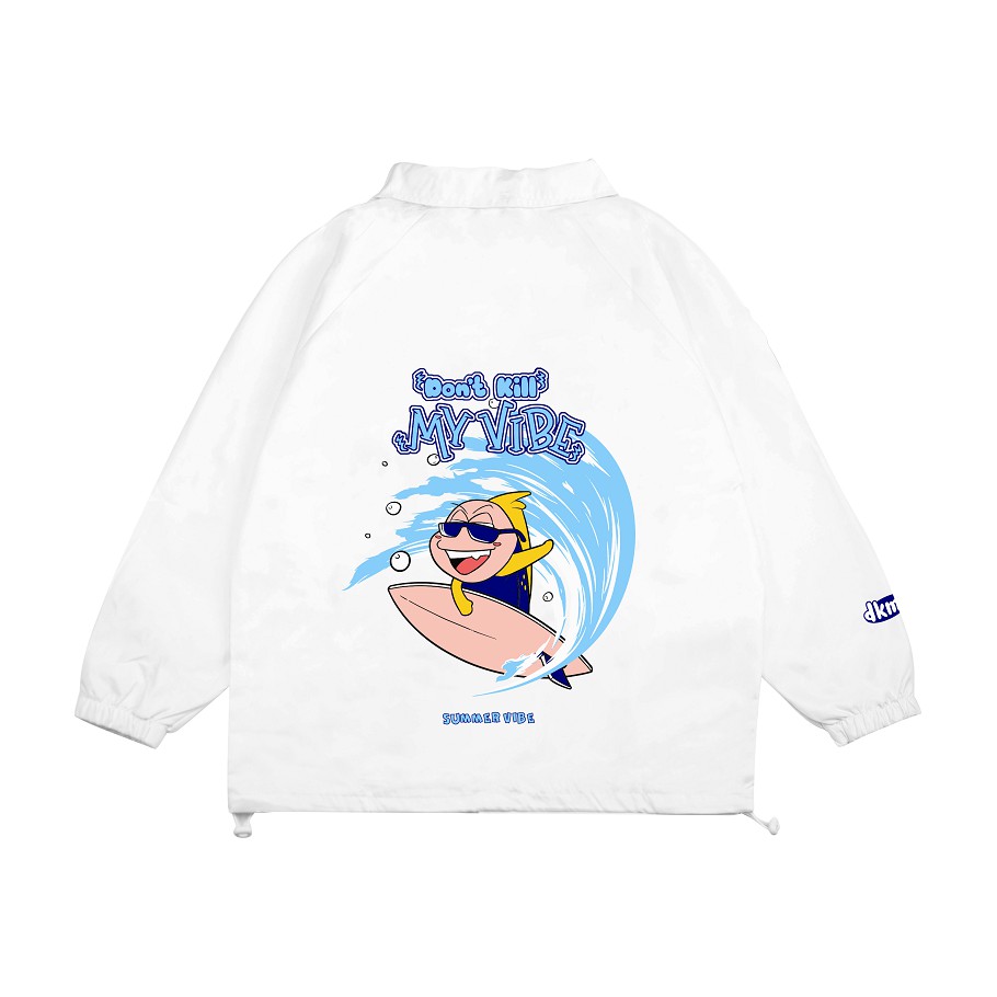Áo khoác dù nữ Don't Kill My Vibe màu trắng, form rộng có hình in - Surfing Jacket