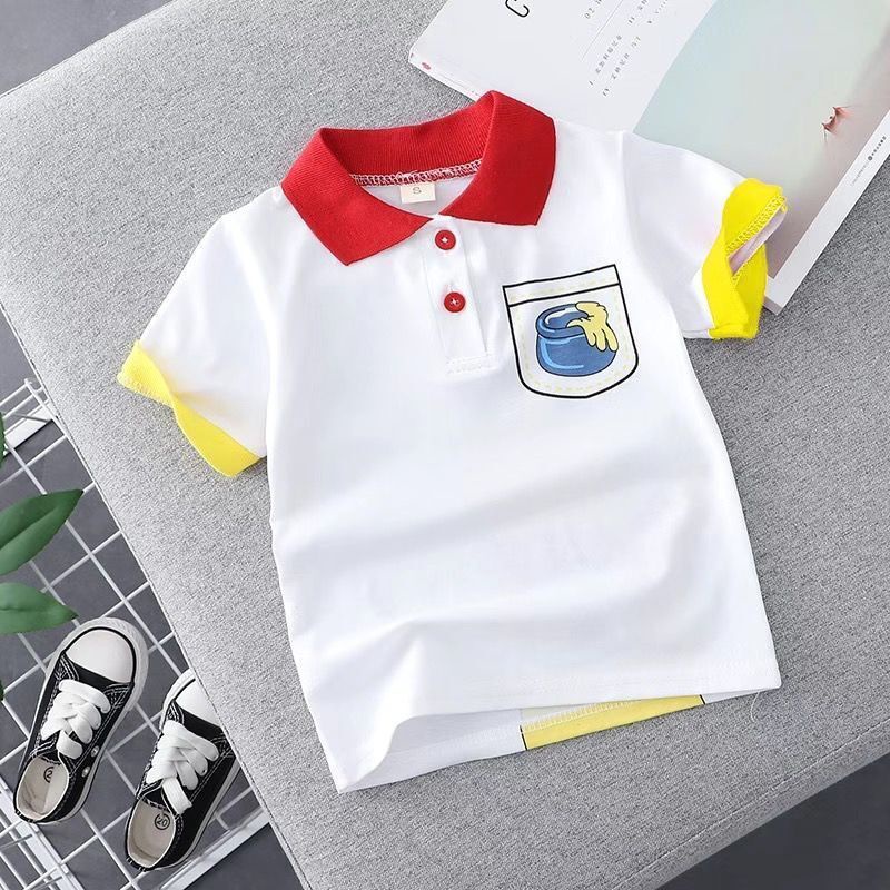 Áo Thun Polo Tay Ngắn In Họa Tiết Hoạt Hình Phong Cách Hàn Quốc Cho Bé Trai