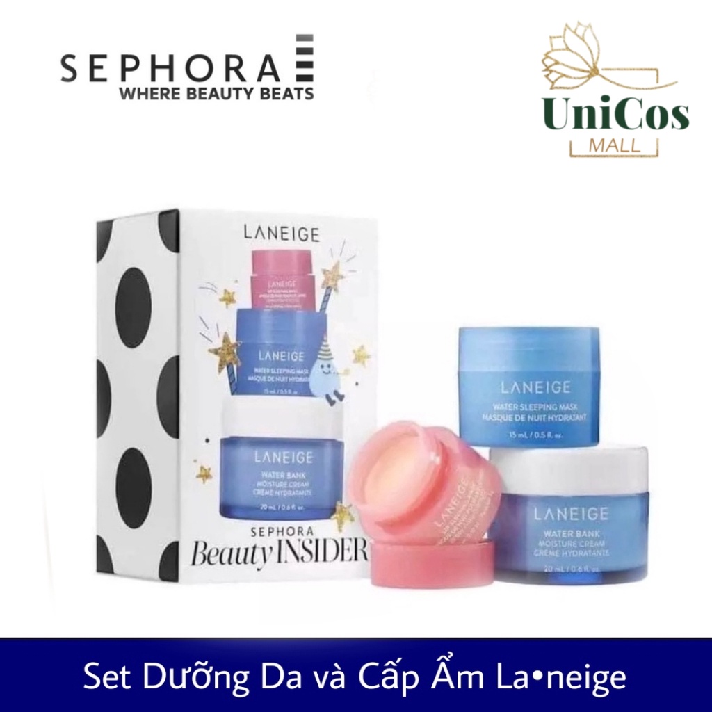 Set dưỡng da Sephora Laneign 3 món mask ngủ môi, face, kem dưỡng - Birthday Gift Laneige Set