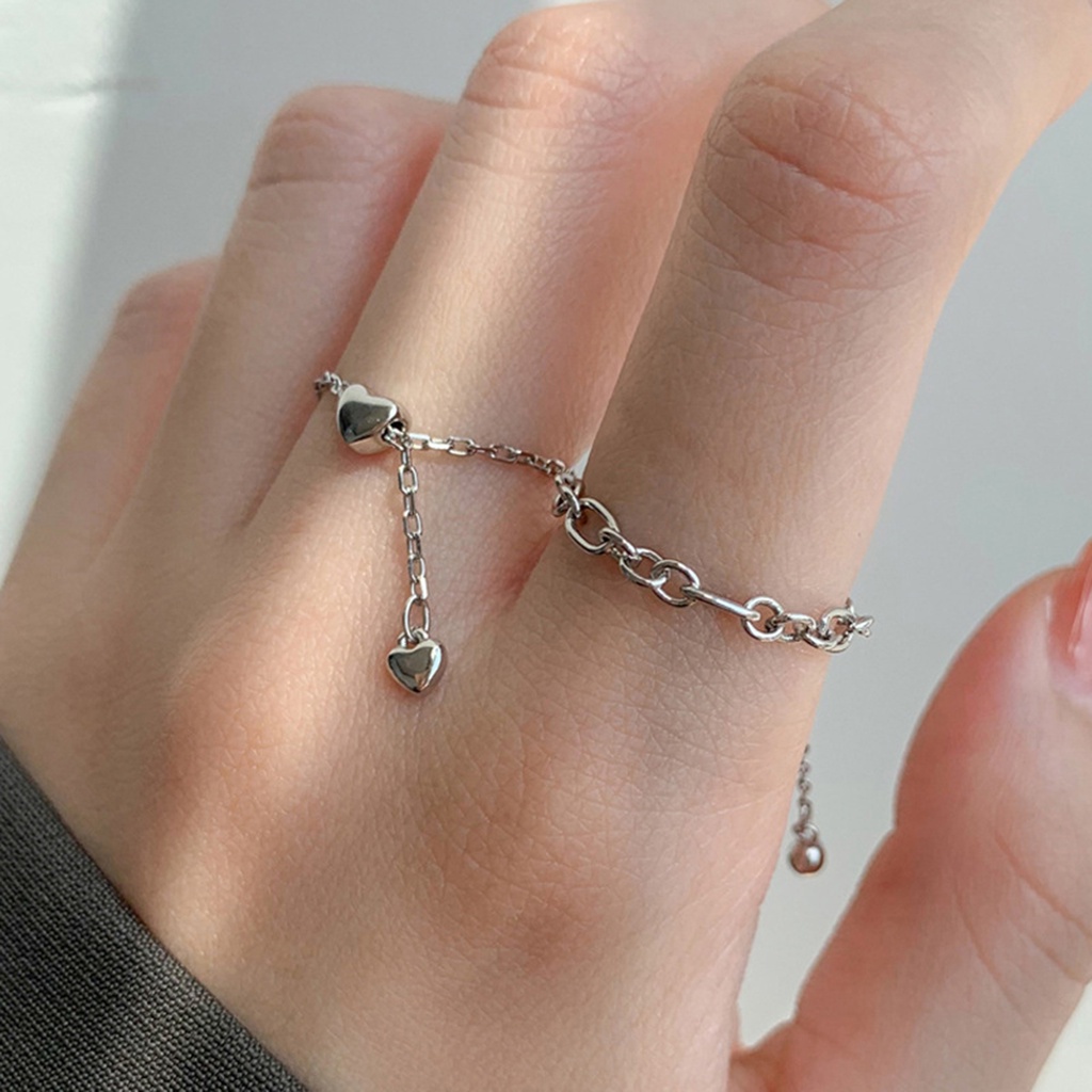 Nhẫn hình mũi heo / trái tim phối dây xích có thể điều chỉnh thời trang ngọt ngào cho nữ
