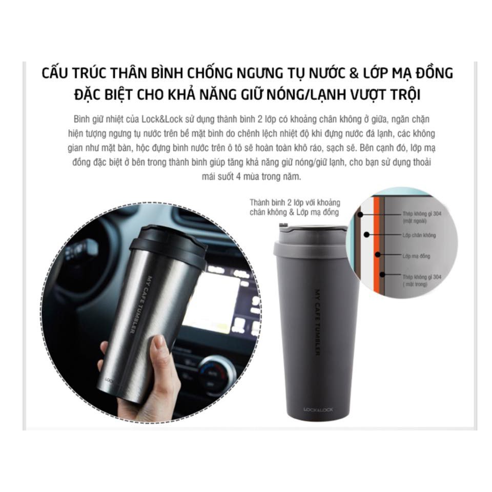 [LOCK &amp; LOCK] Ly, cốc giữ nhiệt Lock&amp;Lock Clip Tumbler - 540ml - đủ 3 màu