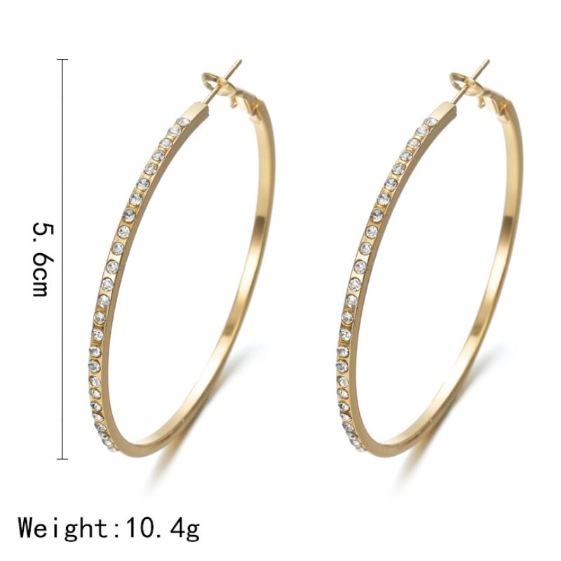 Bông Tai Dạng Vòng Tròn Lớn Đính Đá Pha Lê Thời Trang Mới Cho Nữ