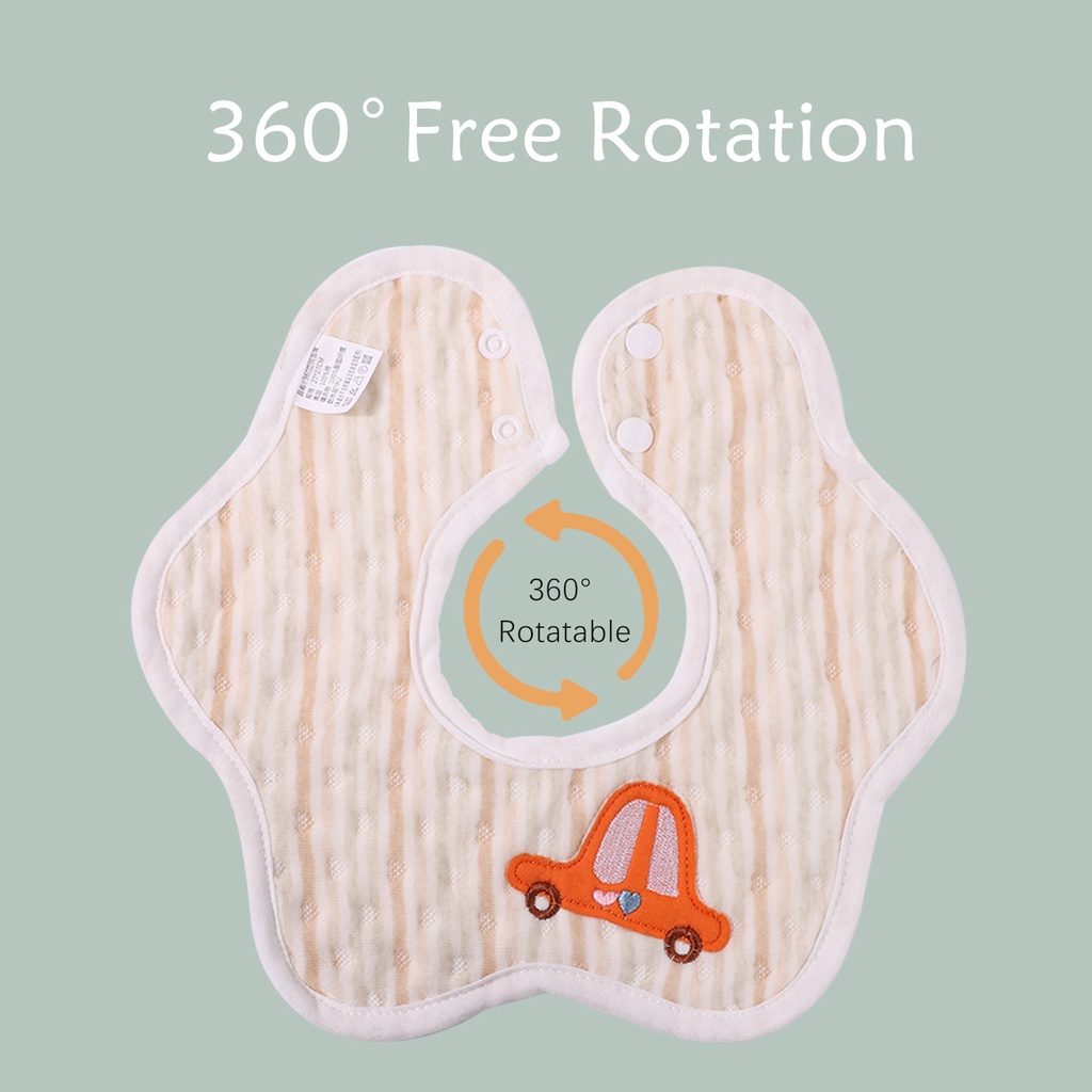 100% Yếm ăn bằng 100% cotton hình tròn chống thấm nước có thể điều chỉnh dễ thương dành cho trẻ em