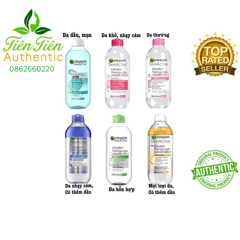 Garnier Nước Tẩy Trang Các Màu 400ml
