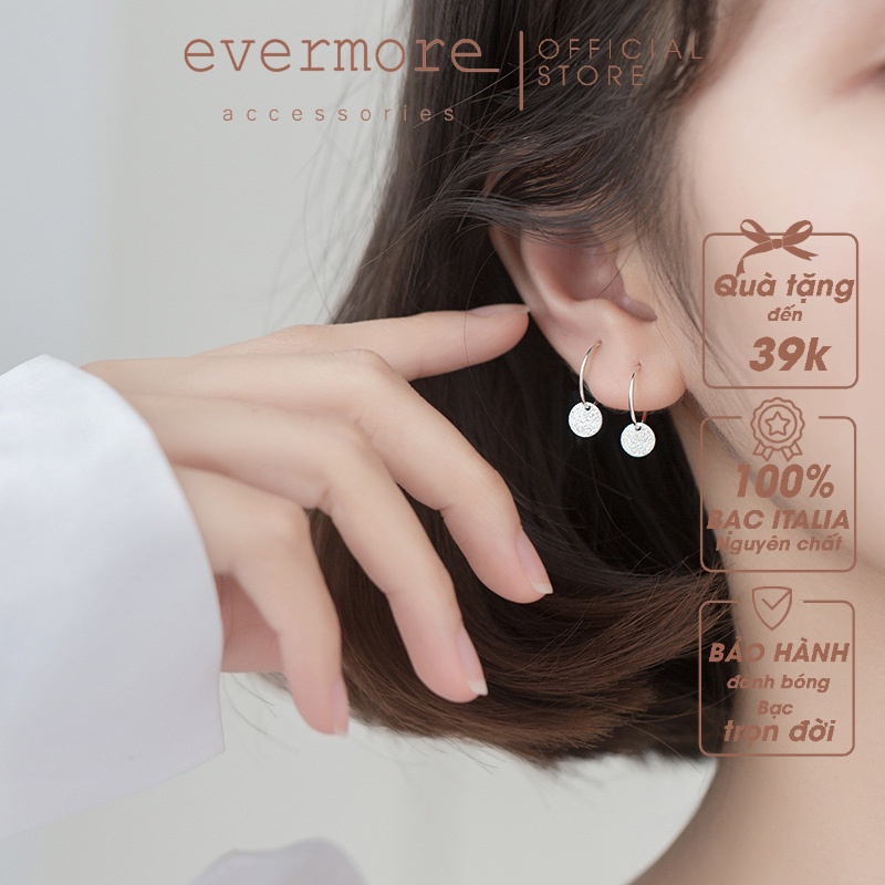 Bông tai bạc EVERMORE, khuyên tai thả tròn trơn bạc ý 925, phong cách thanh lịch, minimalism - H036