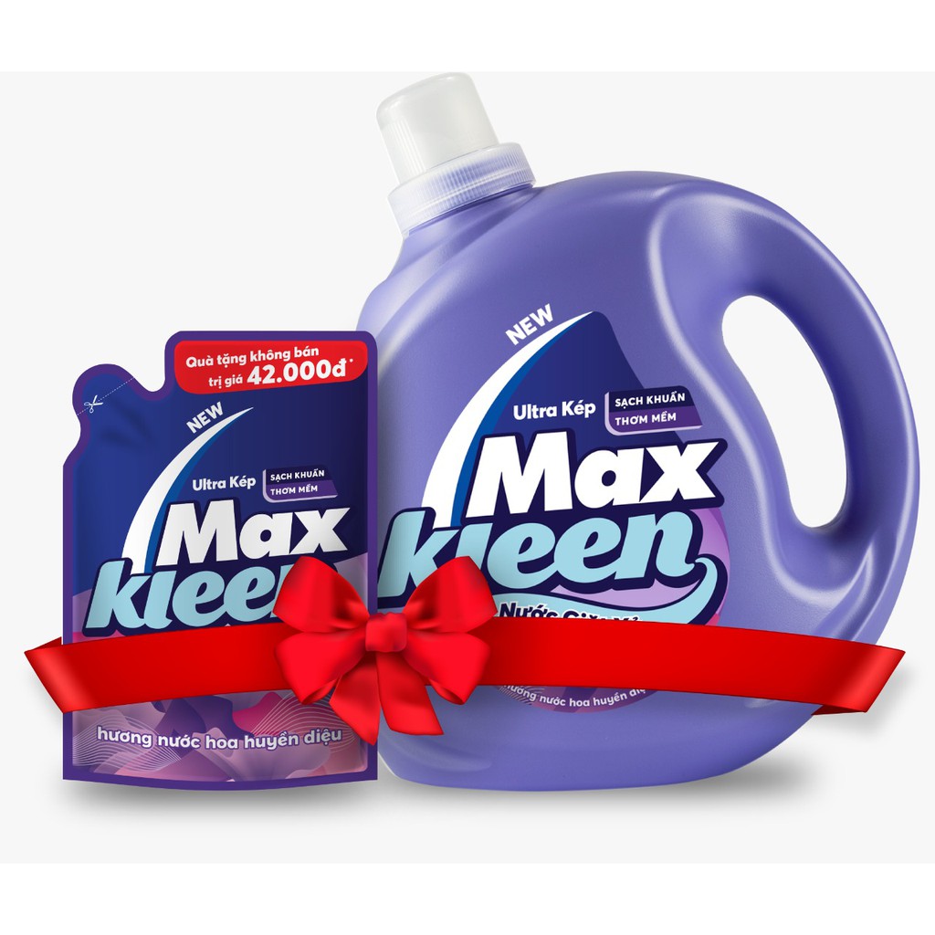 Nước Giặt Xả MaxKleen Hương Nước Hoa Huyền Diệu 2,4kg tặng Túi nước giặt xả 600g