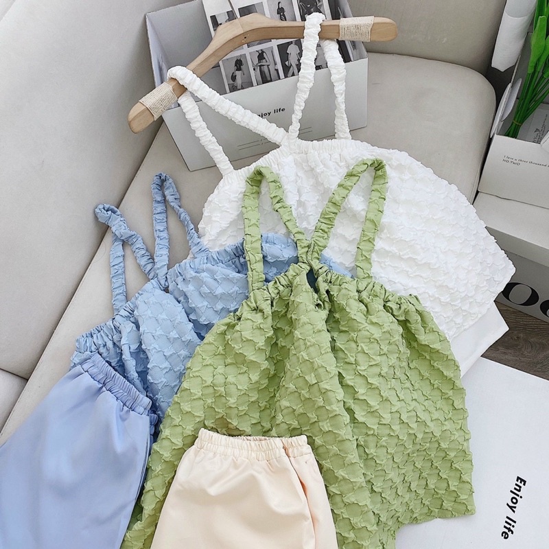 SET ÁO DÂY CỔ YẾM XỐP + SHORT MÀU PASTEL - KÈM VIDEO