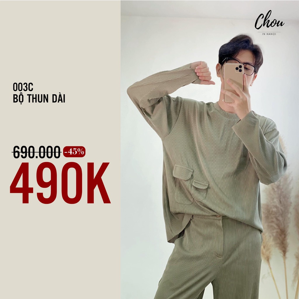 Bộ thun tăm dài tay Hàn Quốc CHOU IN HANOI Bộ thun dài tay thu đông basic đi chơi đi dạo phố