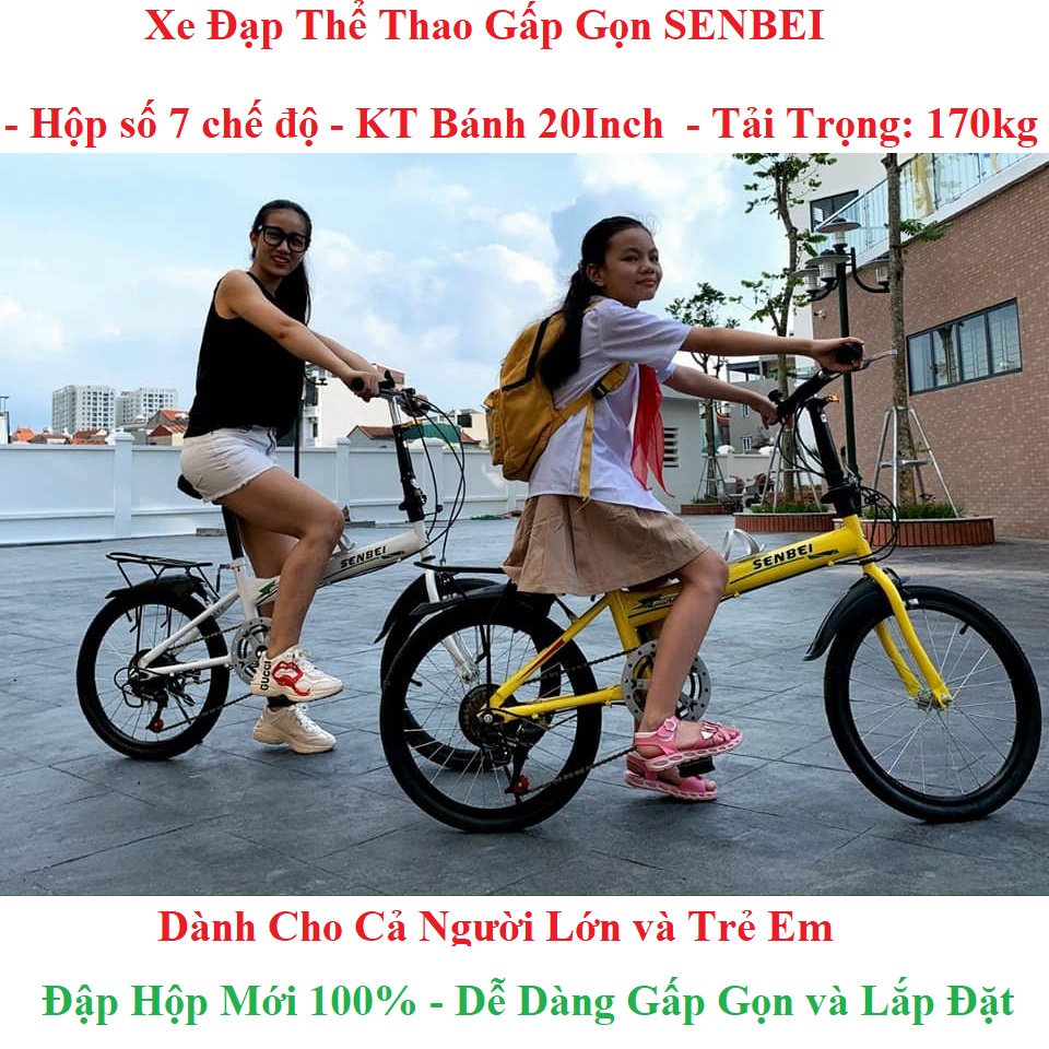 Xe Đạp Thể Thao Gấp Gọn Senbei Màu Vàng Dành Cho Người Lớn và Trẻ Em, Dễ Dàng Lắp Đặt