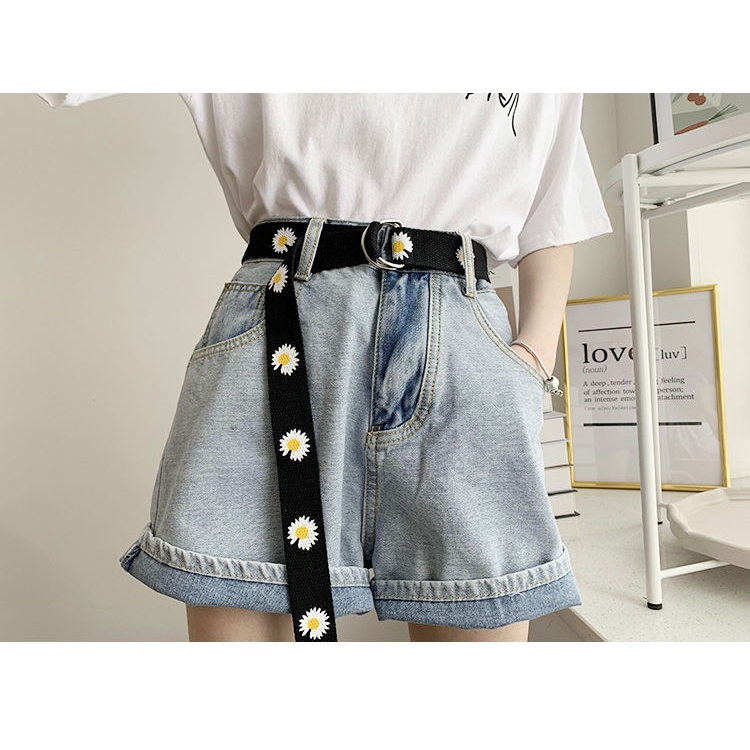 Thắt Lưng Vải Canvas 22566 Họa Tiết Hoa Cúc Phối Vòng Kép Trang Trí Dễ Phối Đồ Cho Học Sinh