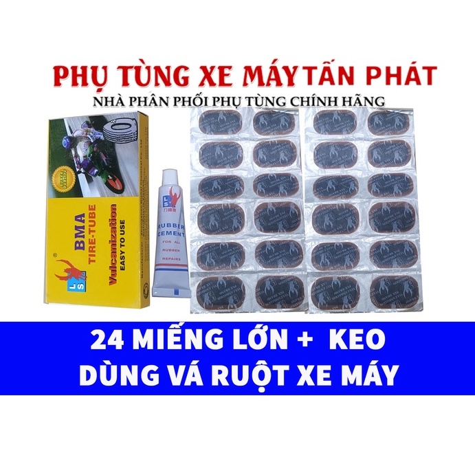 24 Miếng Lớn 50mm + Tuýp Keo Vá Ruột Xe Máy Xe Đạp Hiệu Zhongshan MICHEL Chemical