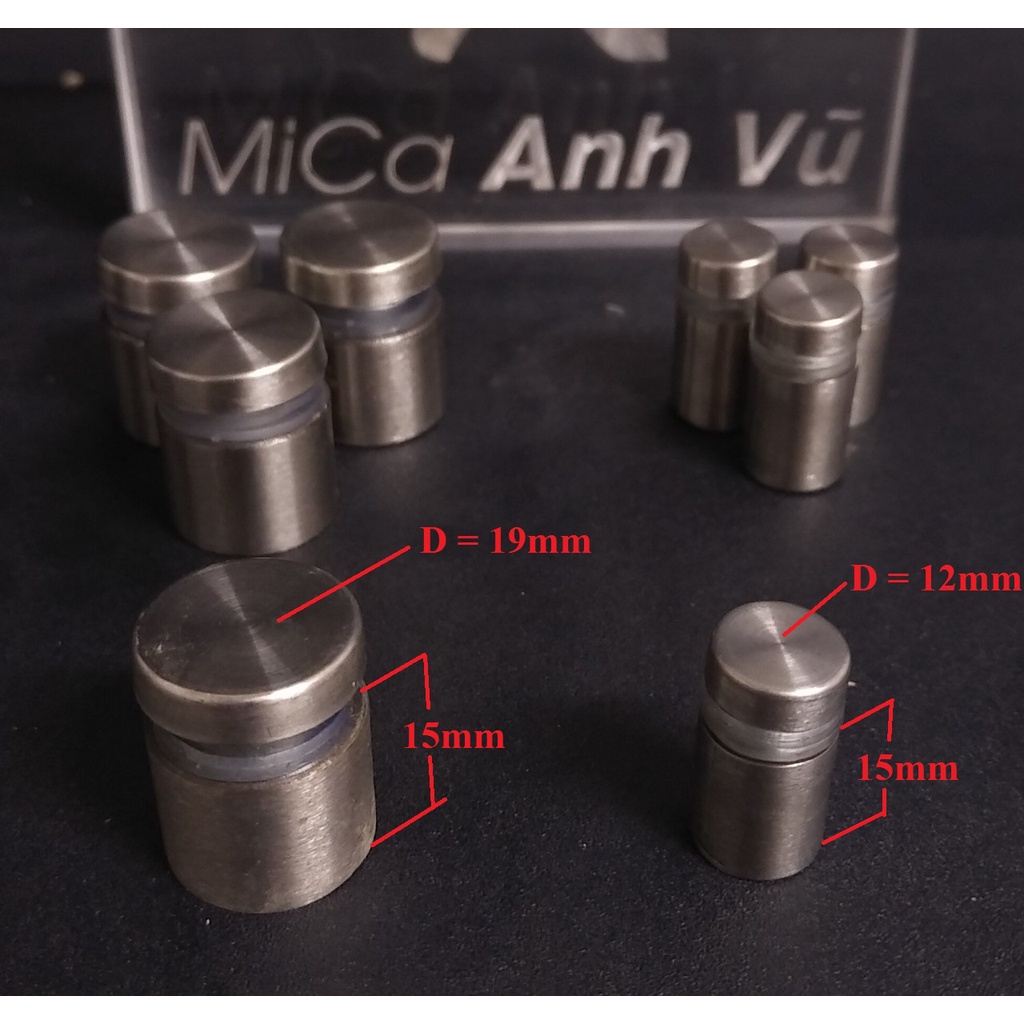 Bộ 4 ốc trụ kính inox kèm vít nở gắn khung treo tường