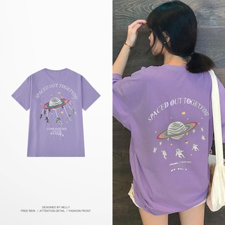 [NY9202] Áo thun nữ ngắn tay cổ tròn form dài in Sao thổ (NELLY)