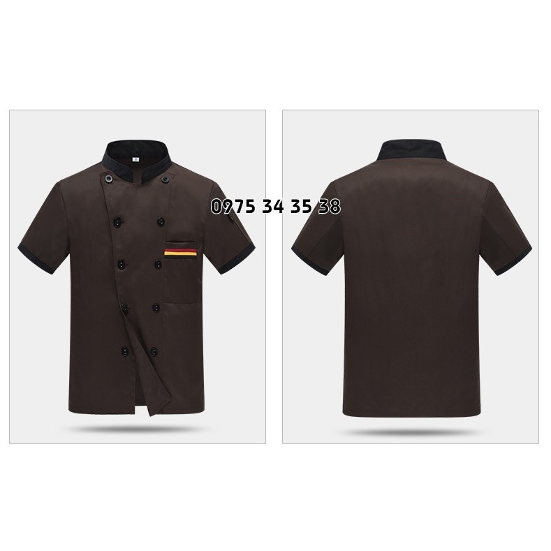 Áo đồng phục bếp màu nâu ngắn tay cho nhà hàng khách sạn