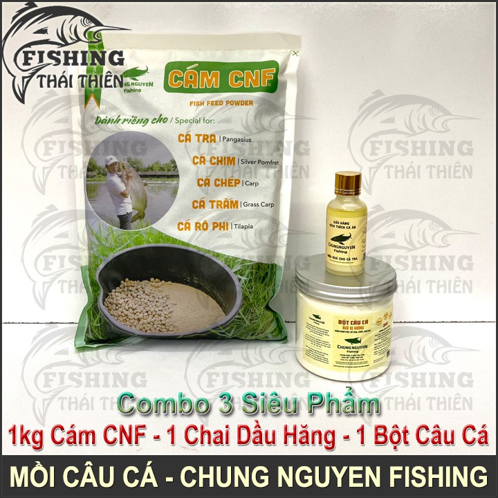 Combo 3 Siêu Phẩm 1kg Cám CNF, 1 Chai Dầu Hăng, 1 Hũ Bột Ngũ Vị Hương Chuyên Dùng Câu Cá Tra, Chép, Rô Phi Chung Nguyen