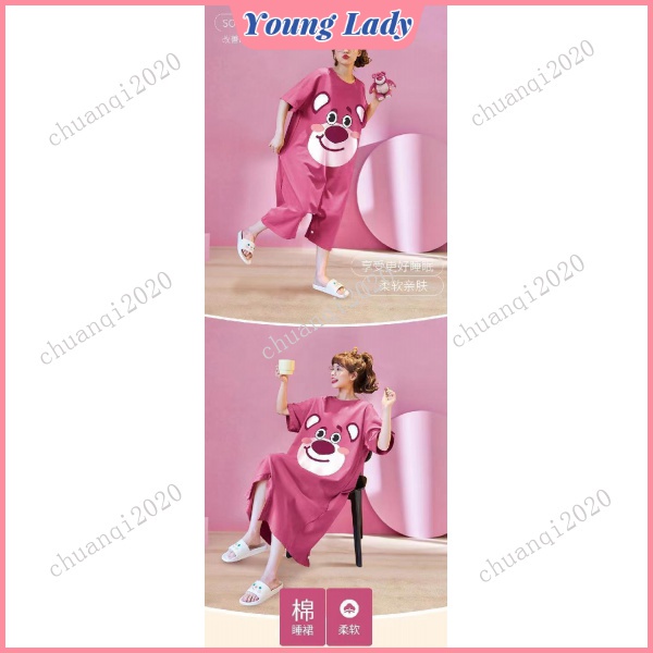 Đồ ngủ Dài Tay Ngắn Chất Liệu 100% Cotton In Họa Tiết Hoạt Hình Thời Trang Cho Nữ