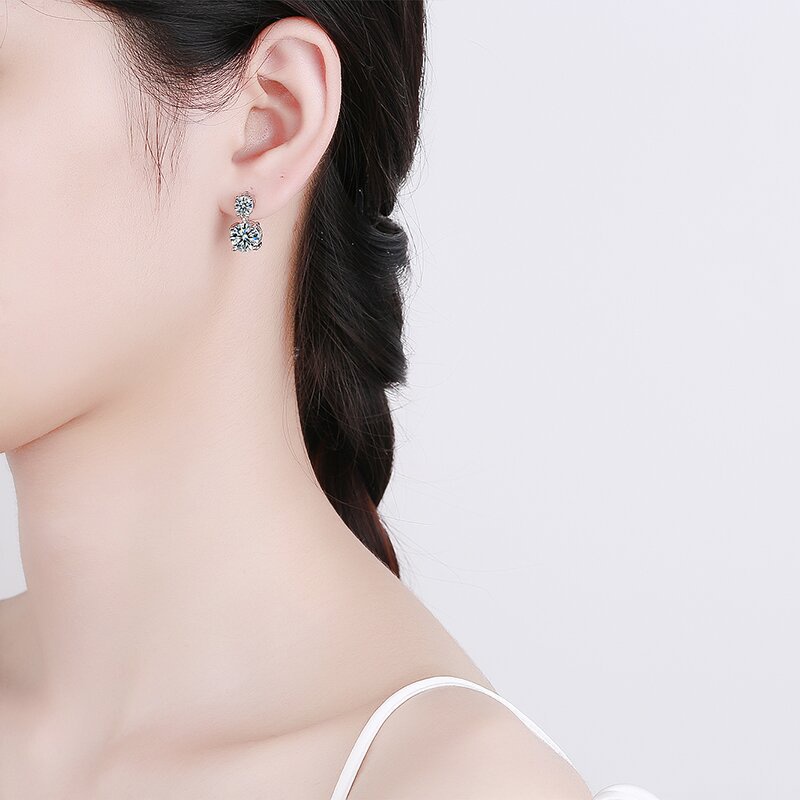 Bông Tai Tròn Mạ Bạc 925 Đính Kim Cương Trắng Trang Sức Cao Cấp